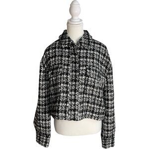 Rachel Zoe Houndstooth Zip-Up Jacket Black White